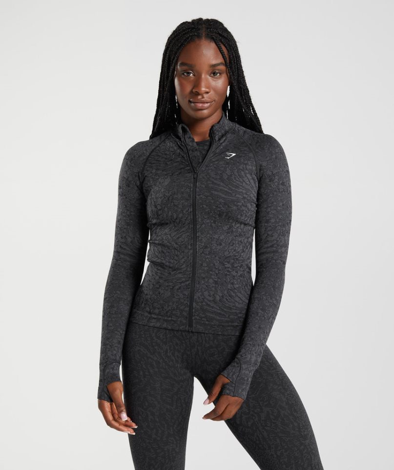 Women\'s Gymshark Adapt Animal Zip Through Jackets Black | CA D835A0